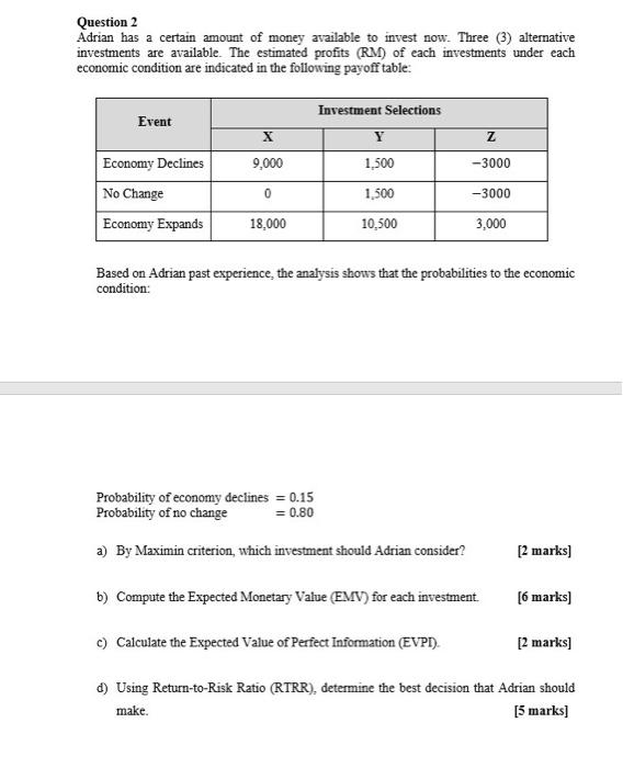 Solve clearly Question 2 Adrian has a certain amount of money available