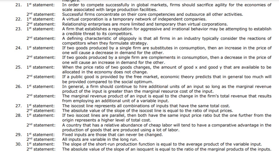 Please write if 1st statement is true or falseand same with 2nd