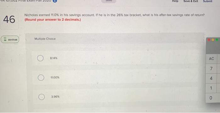  SVOD Help Save & Exit Submit 46 Nicholas earned 11.0% in