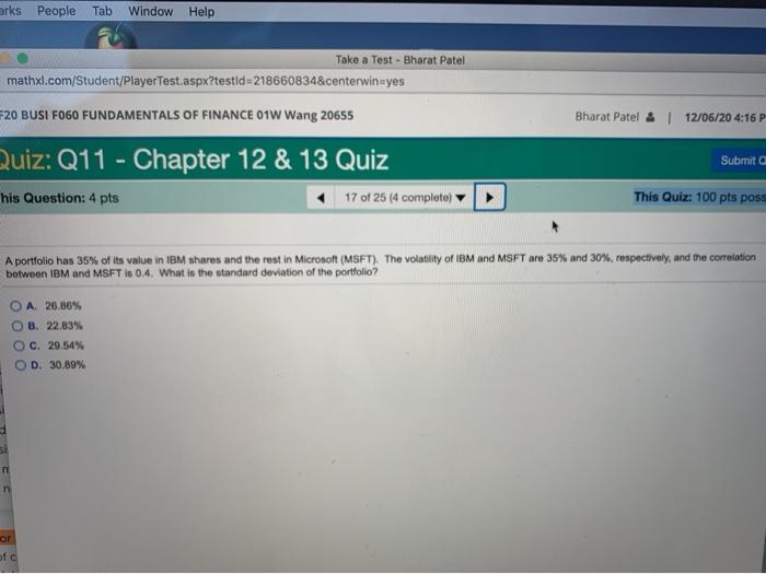  arks People Tab Window Help Take a Test - Bharat Patel