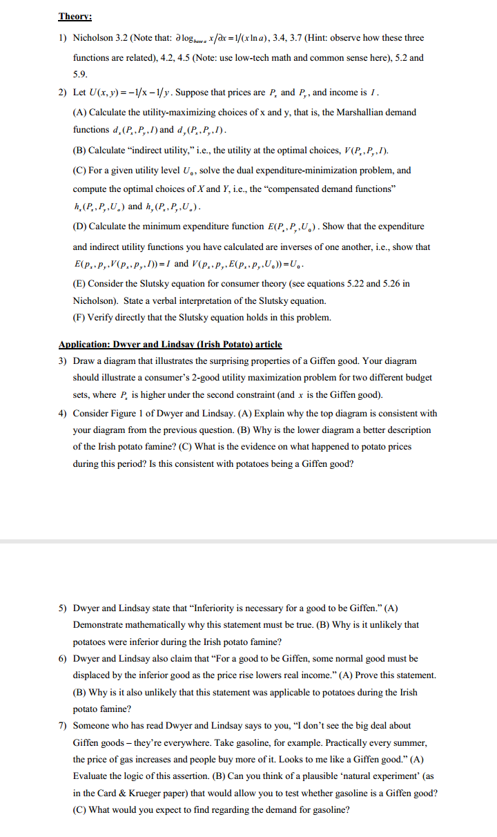 Q190.....help Theory: 1) Nicholson 3.2 (Note that: a log... x/ax =1/(xIna), 3.4,