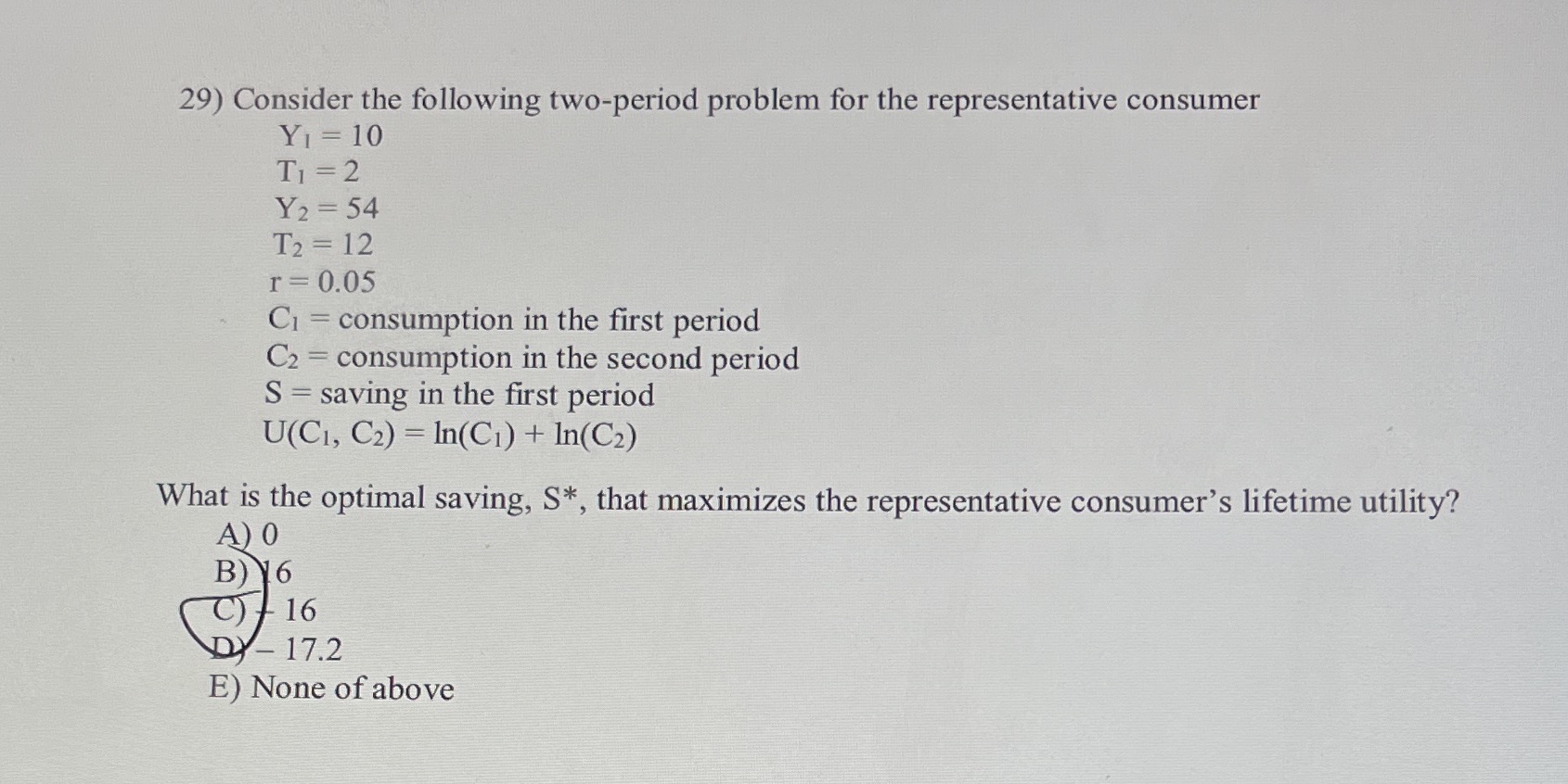 29) Consider the following two-period problem for the representative consumer Y1