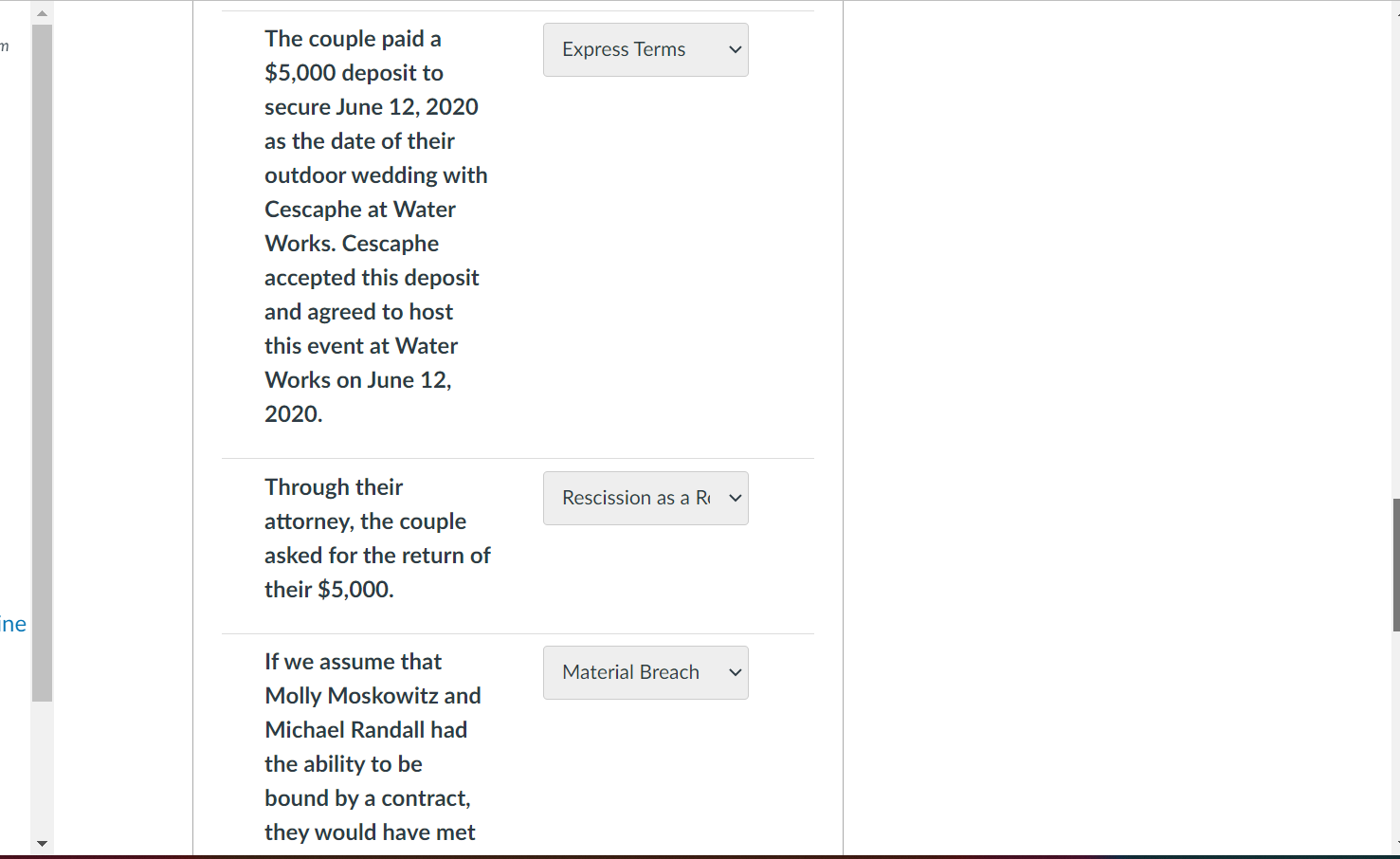 to do t Material Breach es, Excuse for Non-Performance Consideration iX Rescission