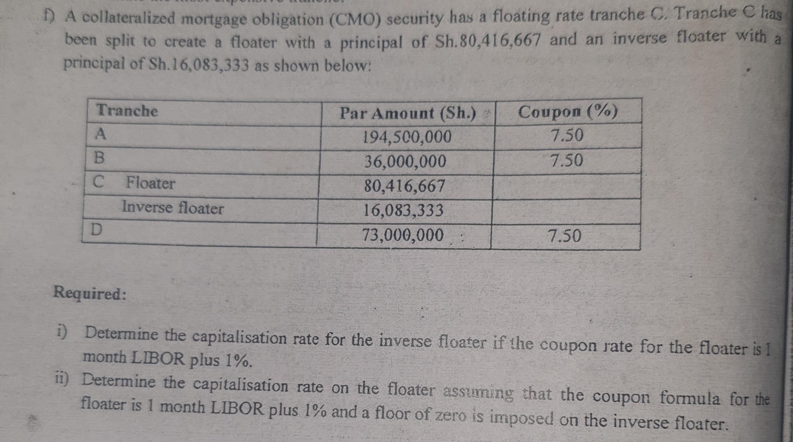 Answer ALL CORRECTLY D). A collateralized mortgage obligation (CMO) security has a