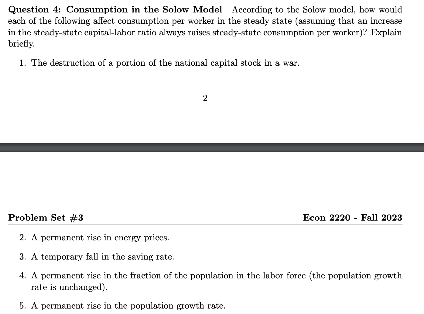 Question 4: Consumption in the Solow Model According to the Solow