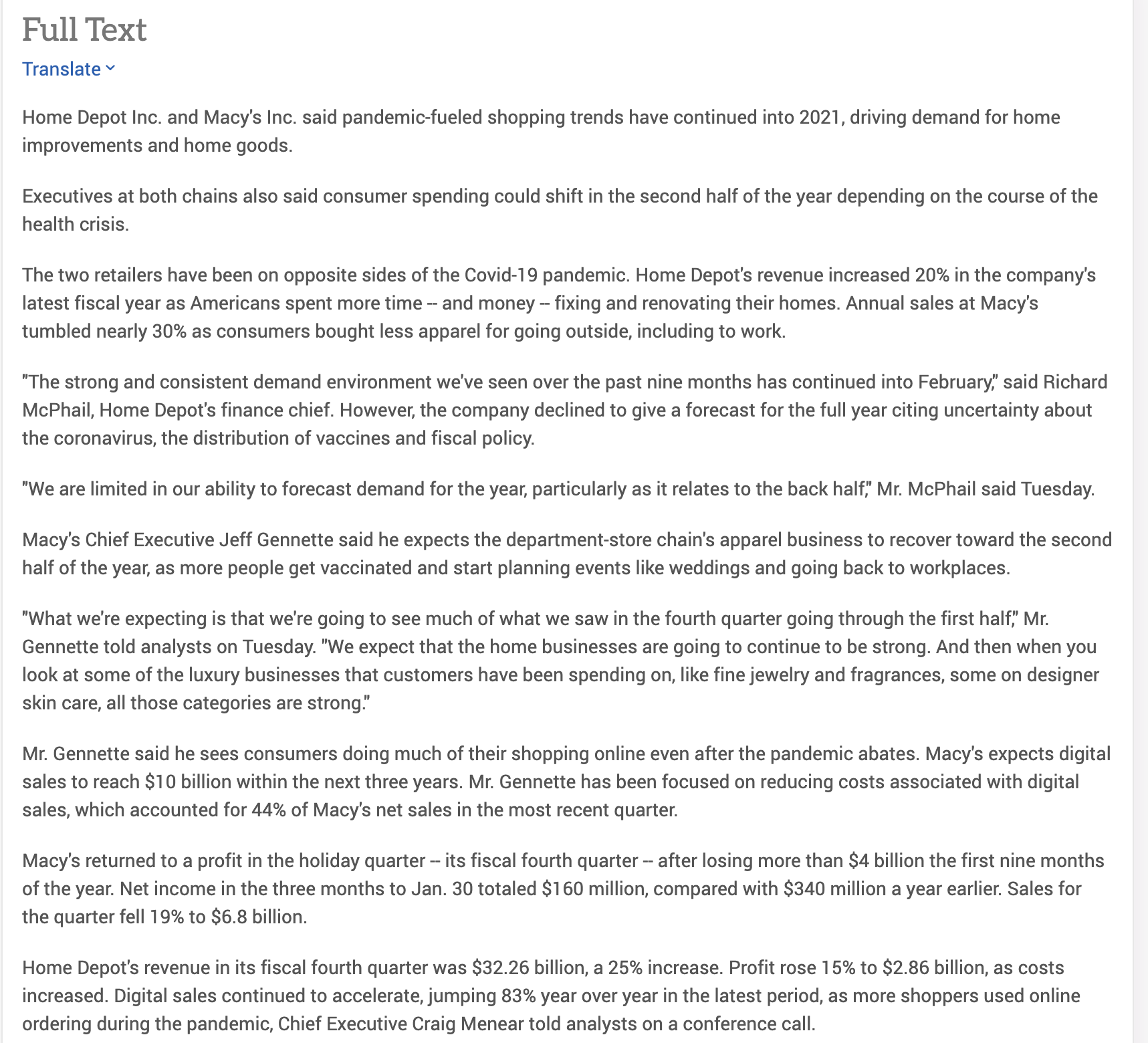 appreciated!!! . . . Afterthought on: Home Depot Thrives vs. Macys At