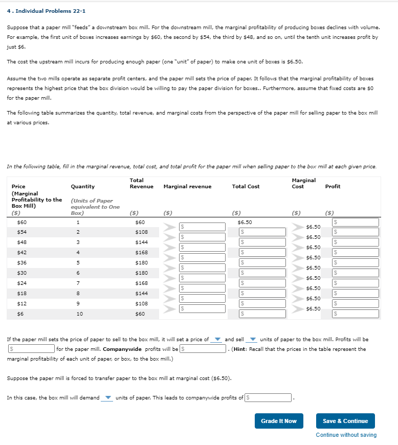 4 . Individual Problems 22-1 Suppose that a paper mill "feeds"