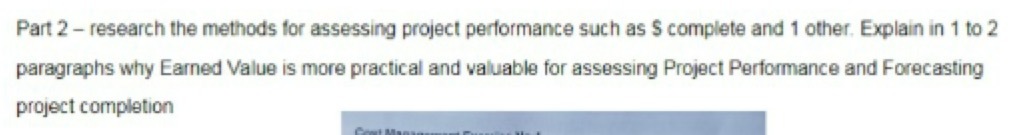 Part 2 - research the methods for assessing project performance such