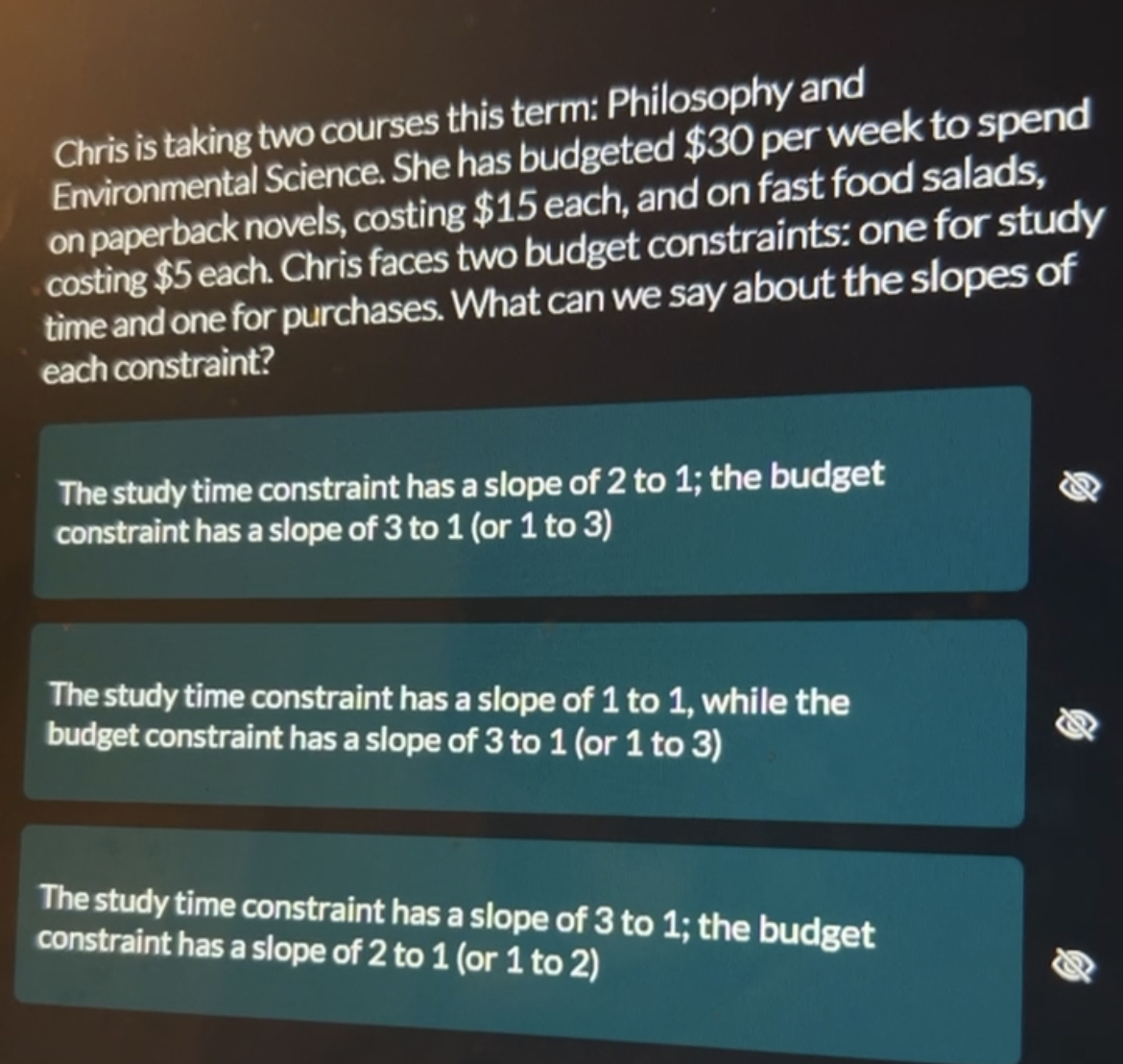  Chris is taking two courses this term: Philosophy and Environmental Science.