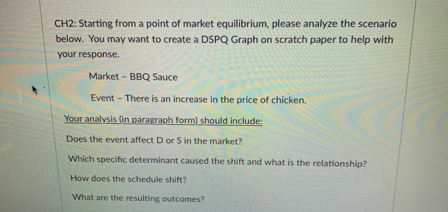 equilibrium, please analyze the scenario below. You may want to create a