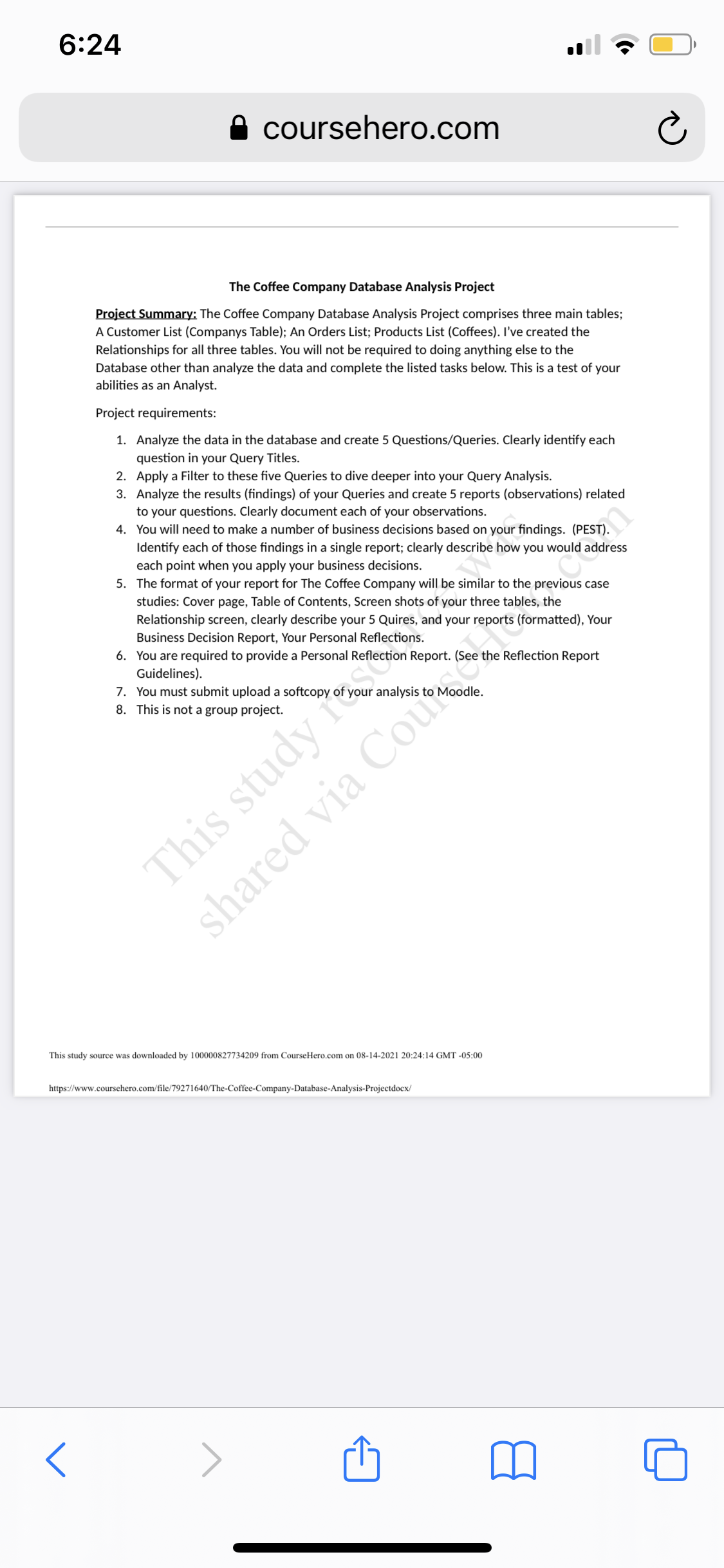  6:24 a coursehero.com C The Coffee Company Database Analysis Project Project