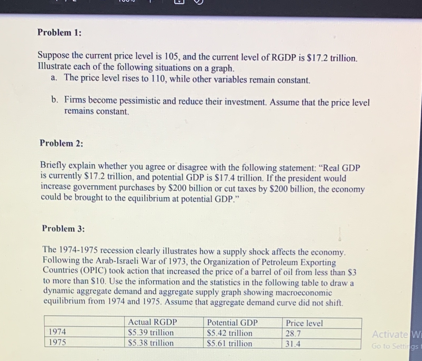  Problem 1: Suppose the current price level is 105, and the