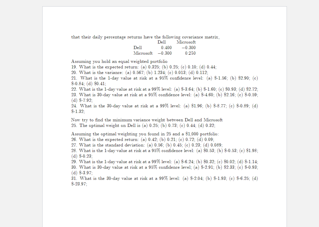Canvas under Quizzes. I. Efficient Two Asset Portfolios Assume that the expected