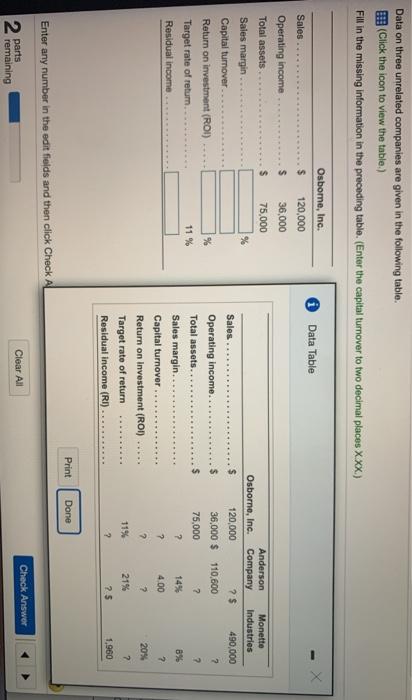 need to find the blanks for all the question marks on