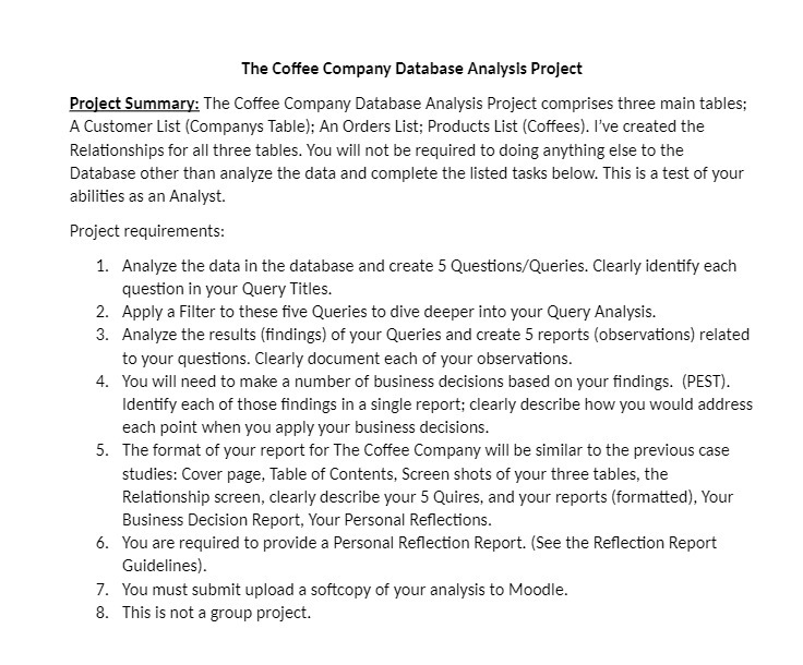  The Coffee Company Database Analysis Project Project Summary: The Coffee Company