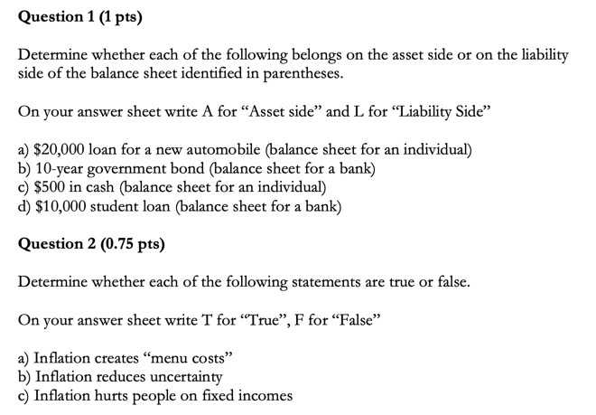 your answer sheet write the letter corresponding to the correct element in