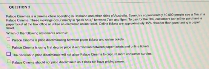 N5 QUESTION 2 Palace Cinemas is a cinema chain operating in Brisbane