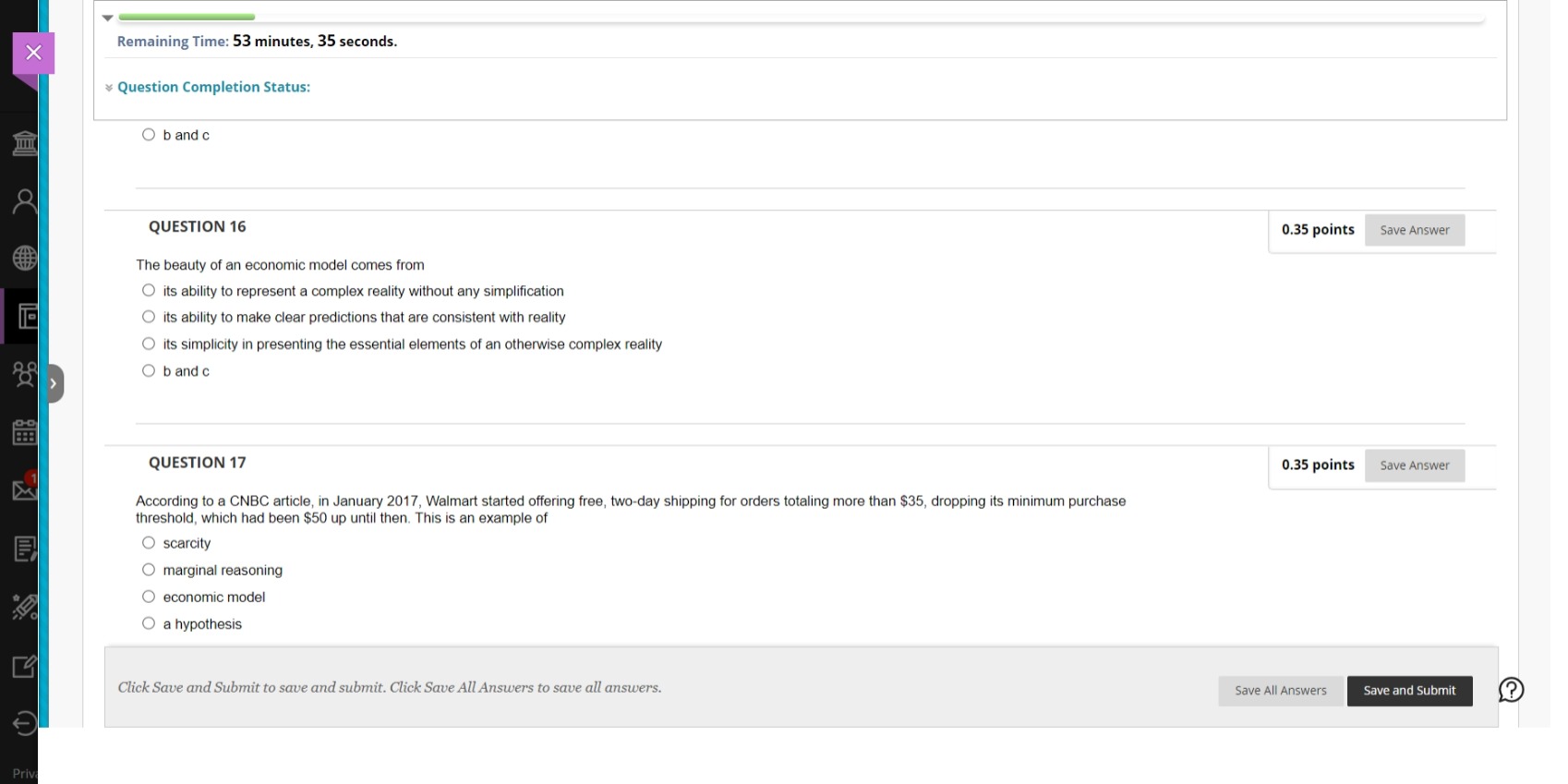 X Remaining Time: 53 minutes, 35 seconds. Question Completion Status: O