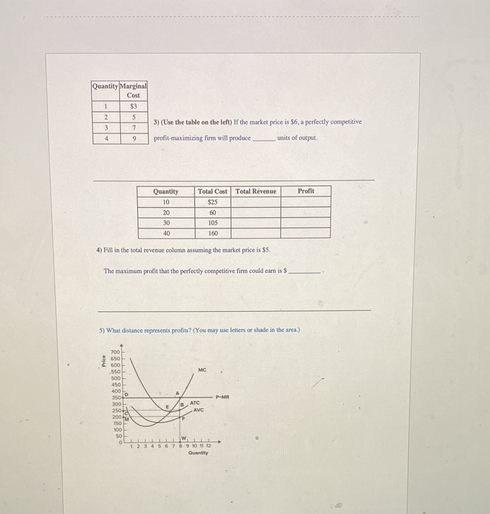Answer all please, thank you Quantity Marginal Cost 1 $3 2 5