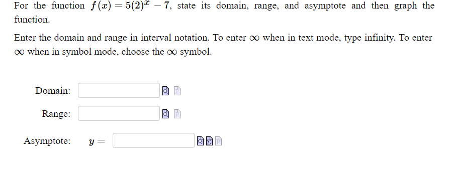  For the function f{:1:) : 5(2):\" 7, state its domain, range,