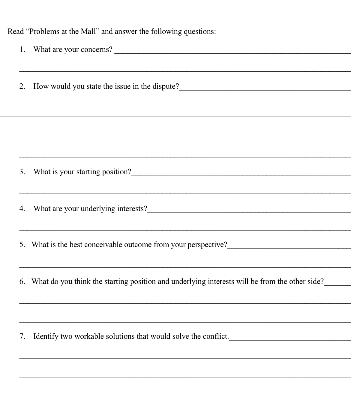  Read \"Problems at the Mall\" and answer the following questions: 1.