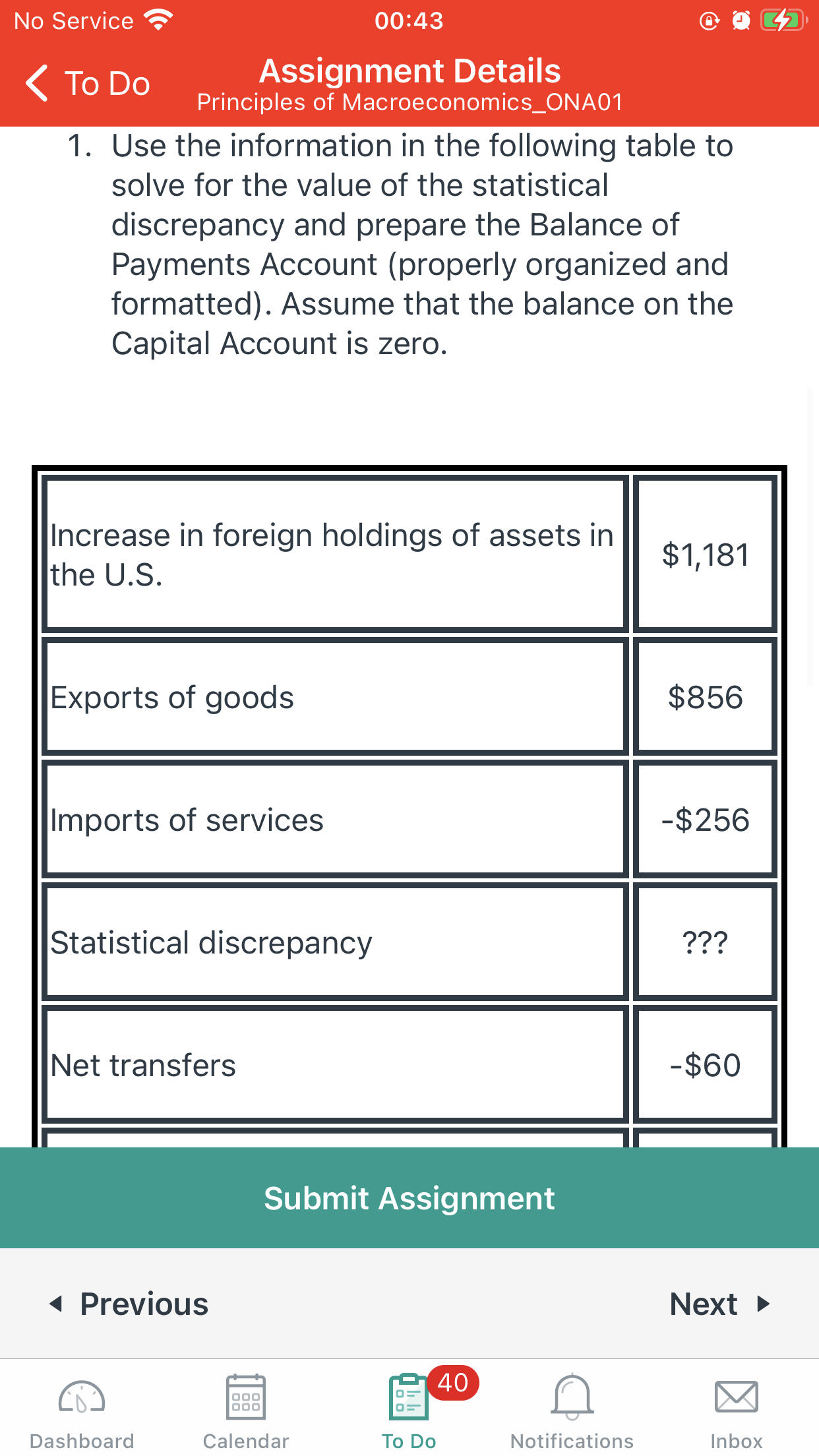 is zero. No Service "3' 00:43 can 8 Dashboard Calendar To Do