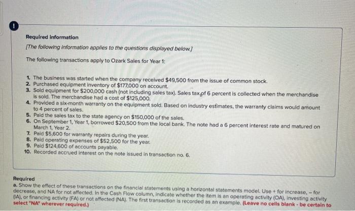  please answer all O Required information The following information applies to