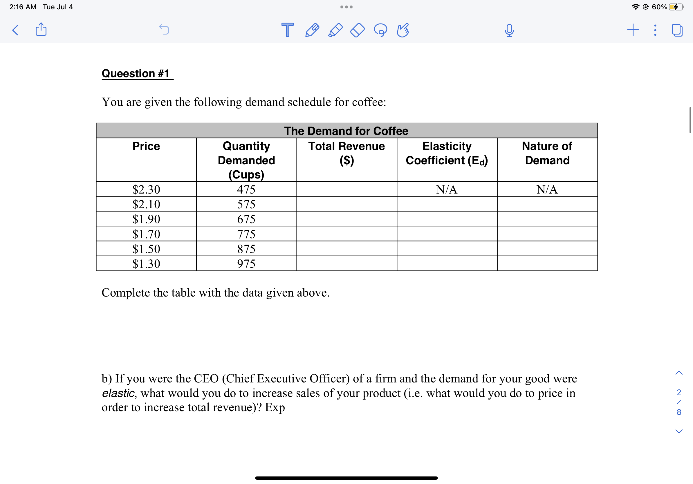 1 : P = 300 2Q Market Equation #2: P = 100
