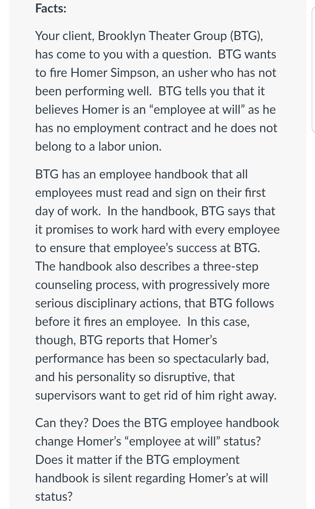 Hi Tutor, please read the given facts and answer the following questions