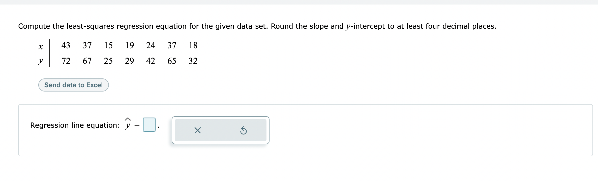 Compute the least-squares regression equation for the given data set. Round