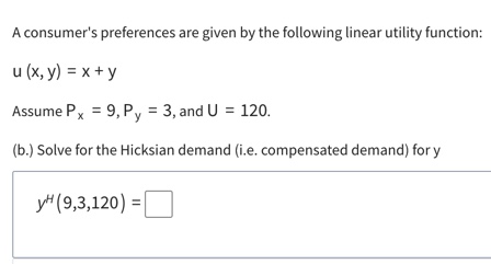  A consumer's preferences are given by the following linear utility function: