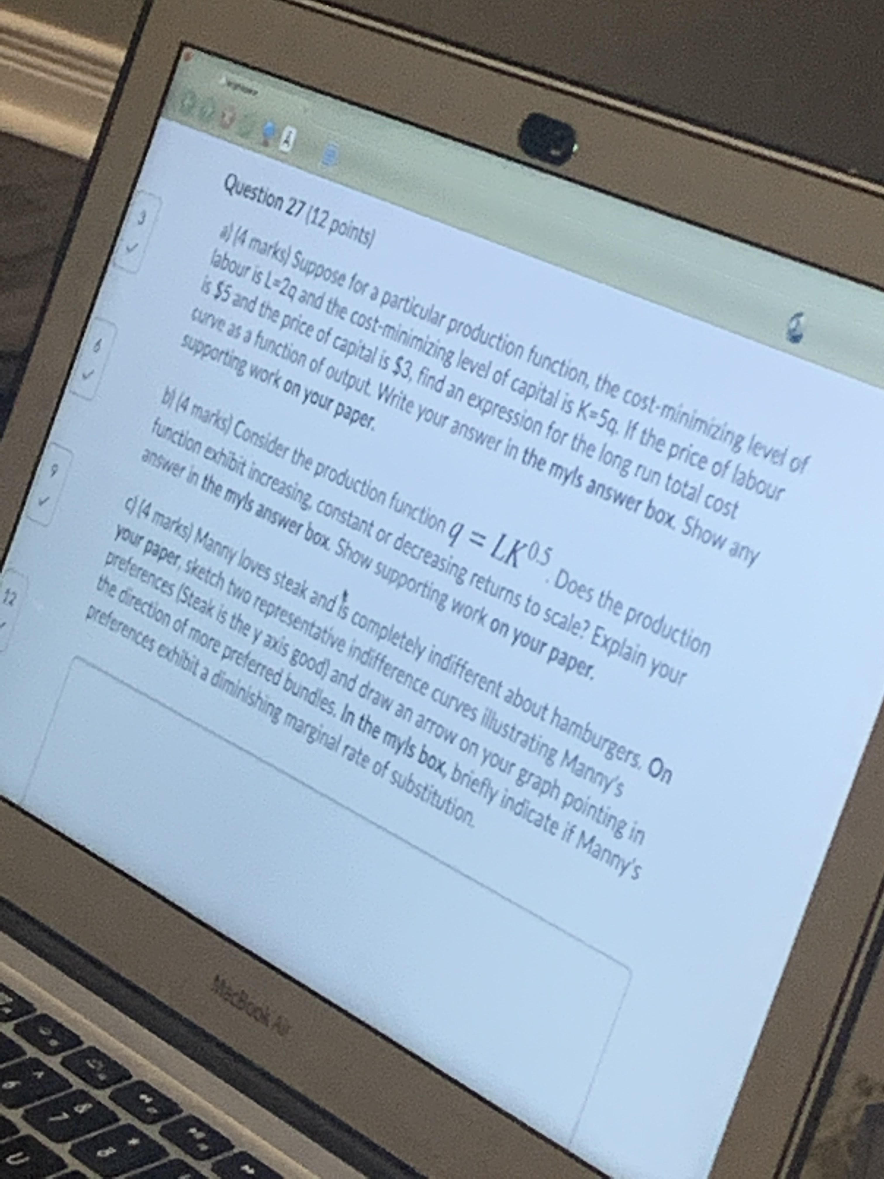 Please answer Question 27 (12 points) al (4 marks) Suppose for a