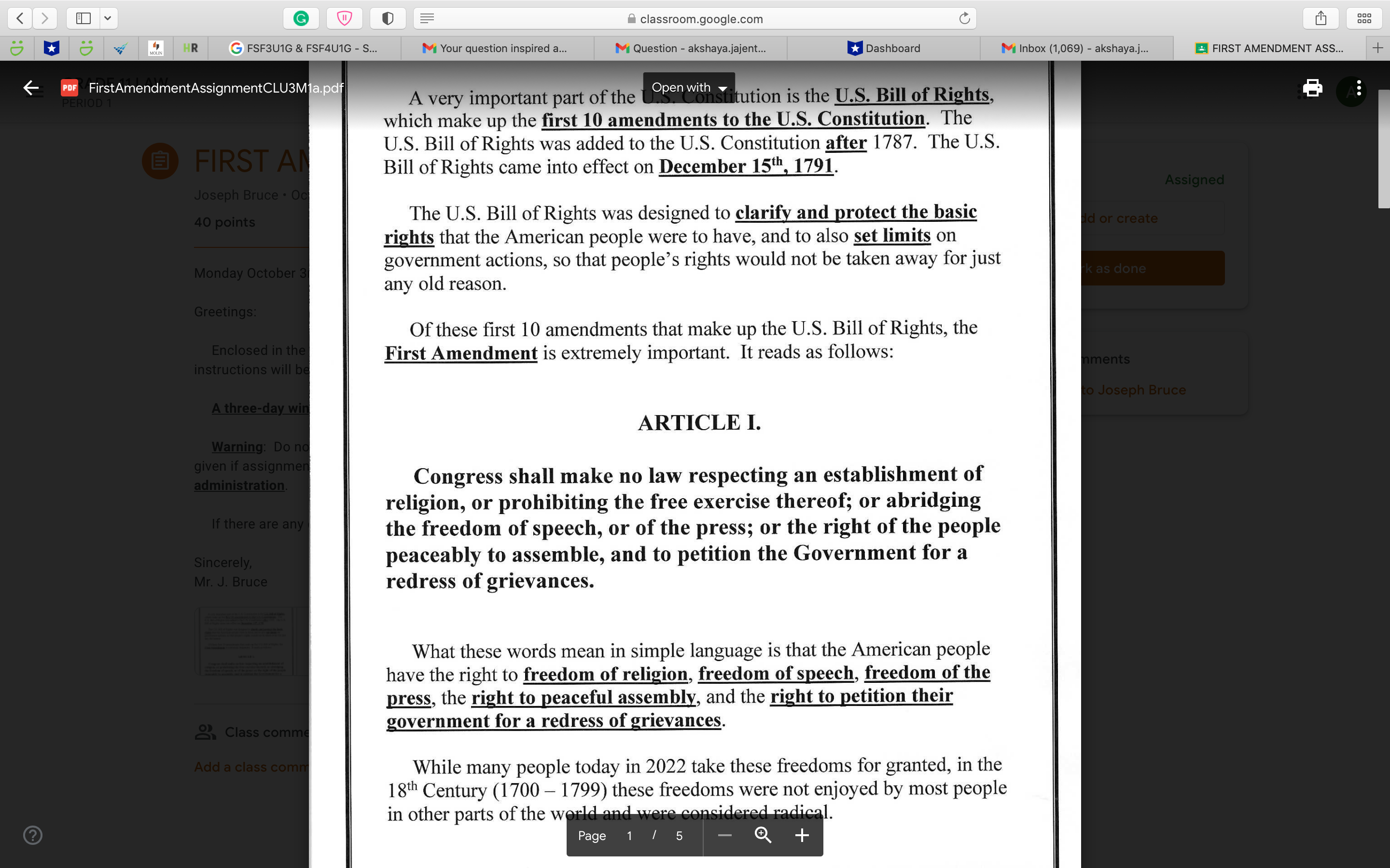 I Y G classroom.google.com C 8 5 6 HR G FSF3U1G