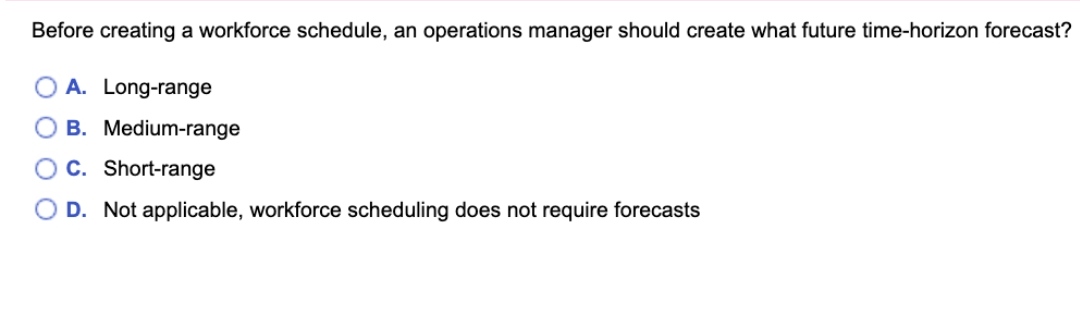 Before creating a workforce schedule, an operations manager should create what