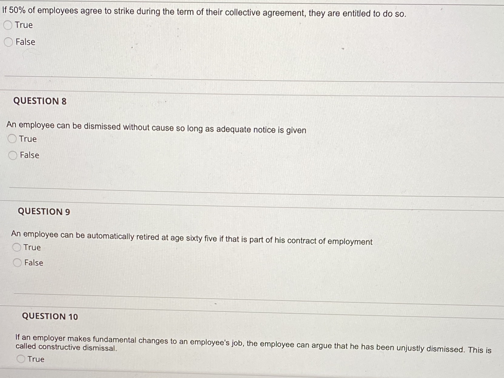 Question number 10 is also a true and false question If 50%