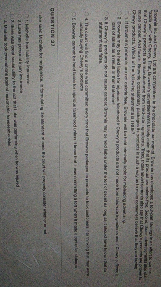 26 and 27 multiple choice answer is Brownie Inc and Chewy Ltd