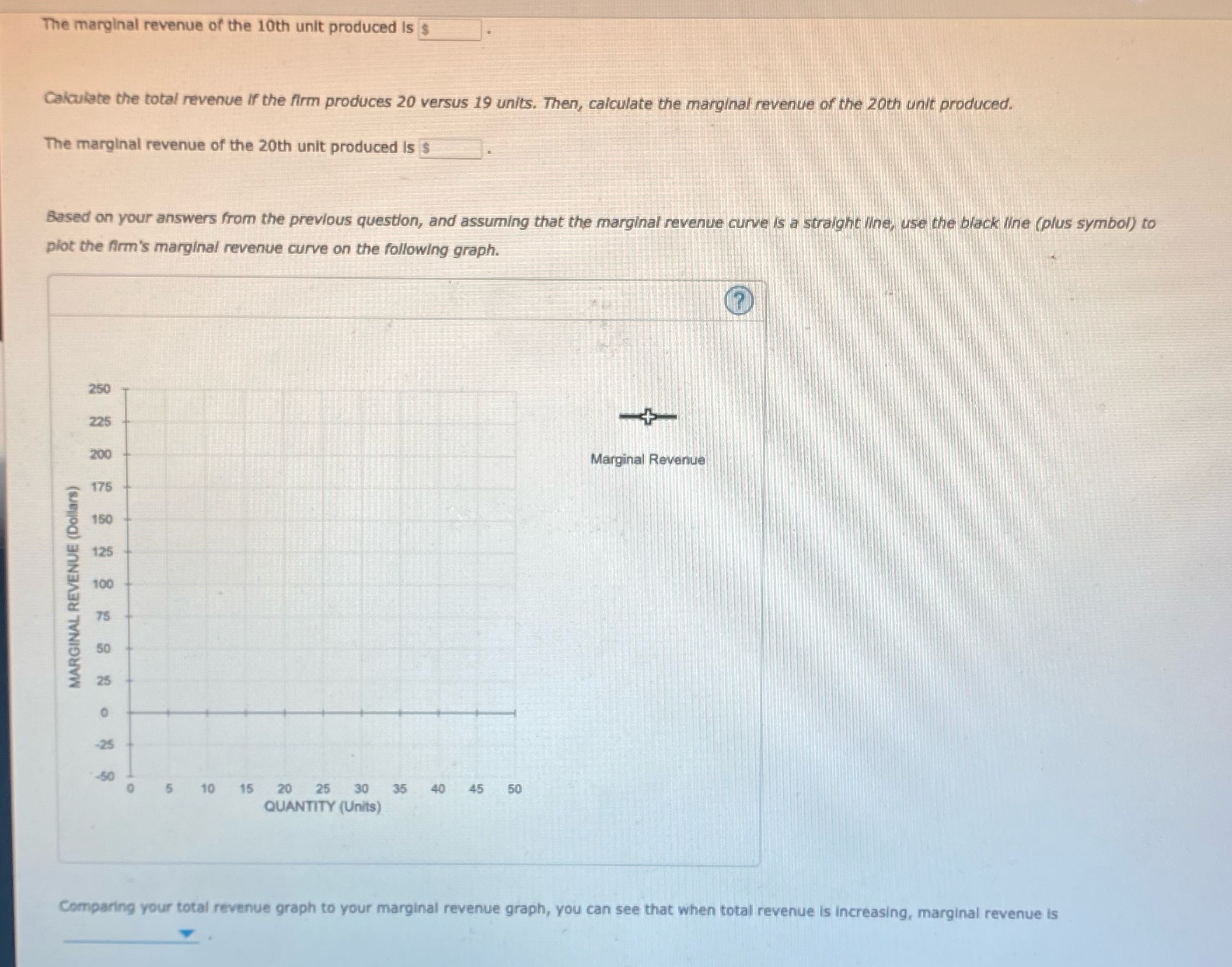 Options in drop down are NegativePositiveEqual to zero The marginal revenue of