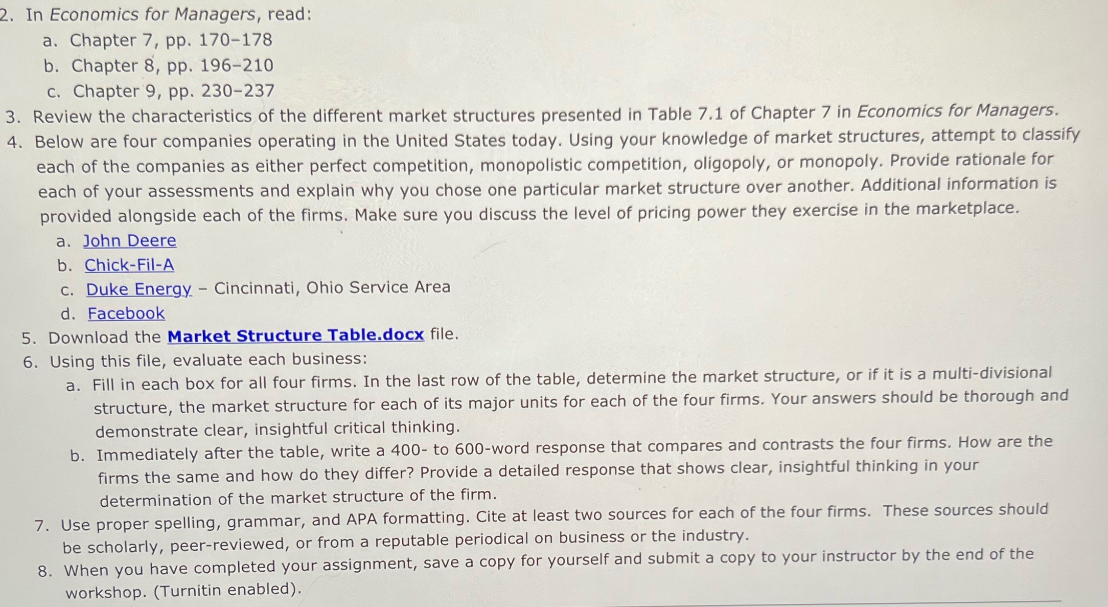  Z. In Economics for Managers, read: a. Chapter 7, pp. 170178