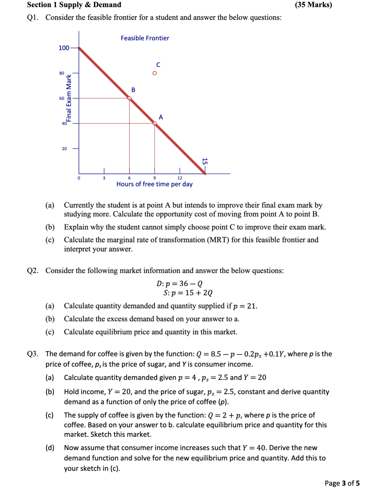 Section 1 Supply 8; Demand (35 Marks) Q1. Q2. Q3. Consider