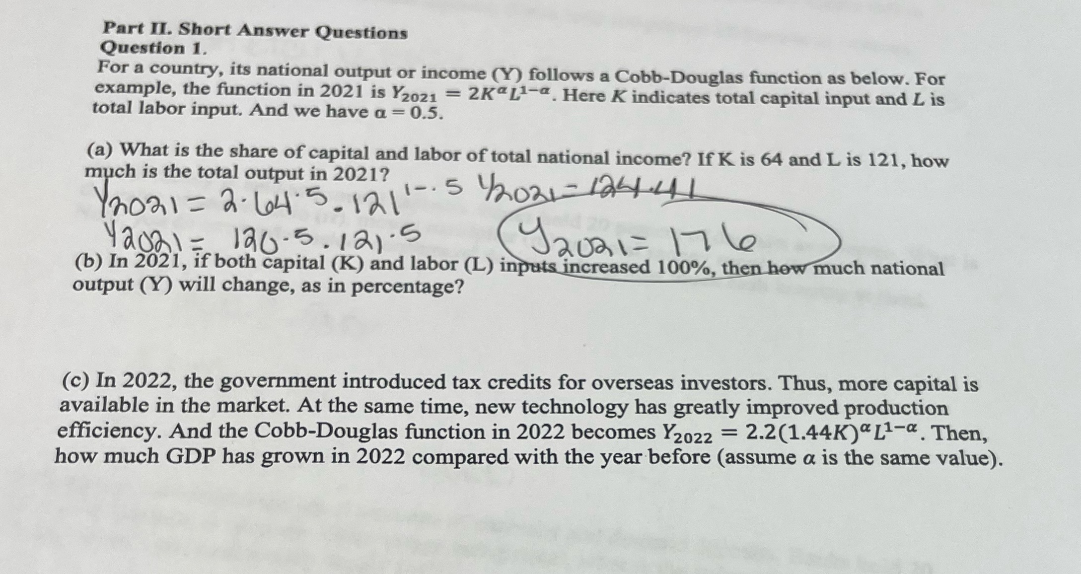 i need help with c Part II. Short Answer Questions Question 1.