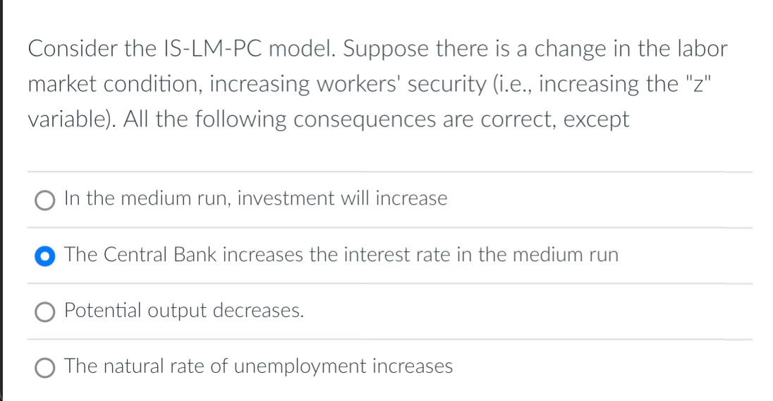  Consider the ISLMPC model. Suppose there is a change in the