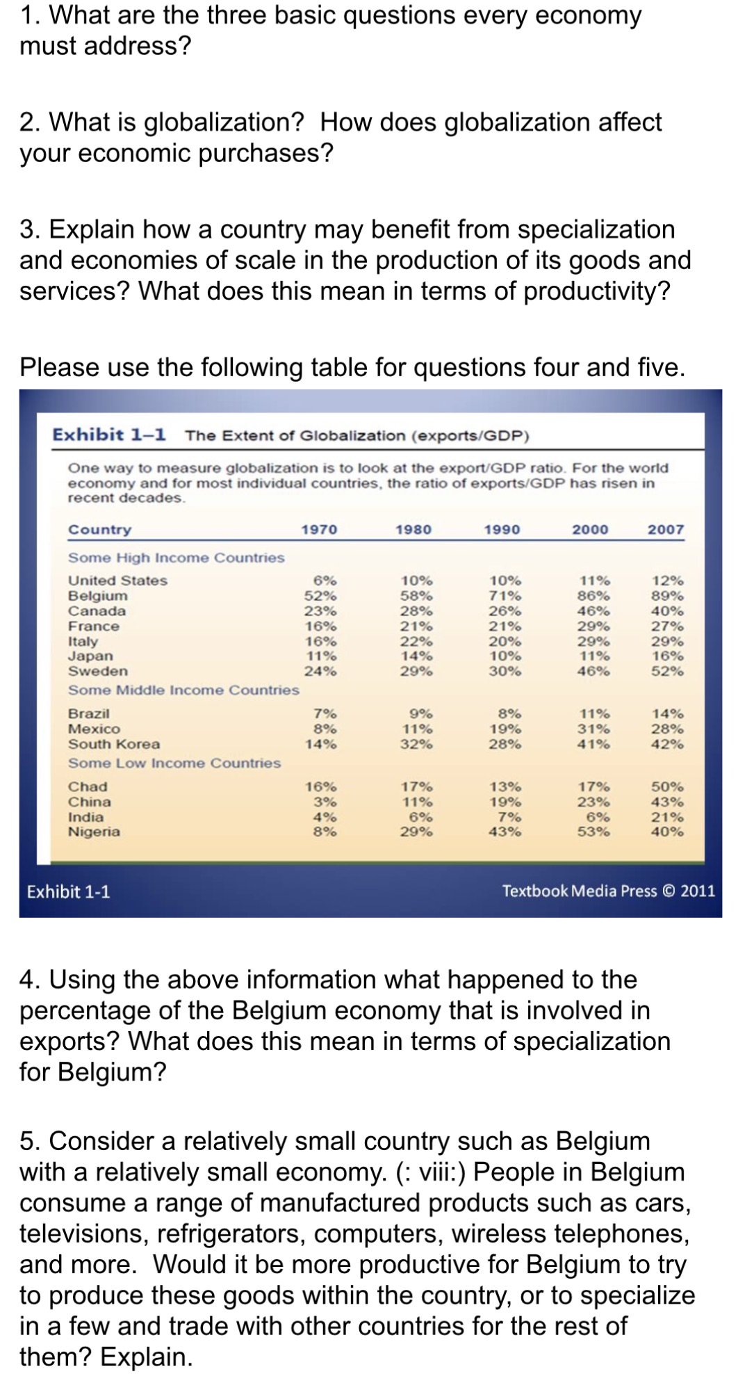 Macroeconomics Thanks 1. What are the three basic questions every economy must
