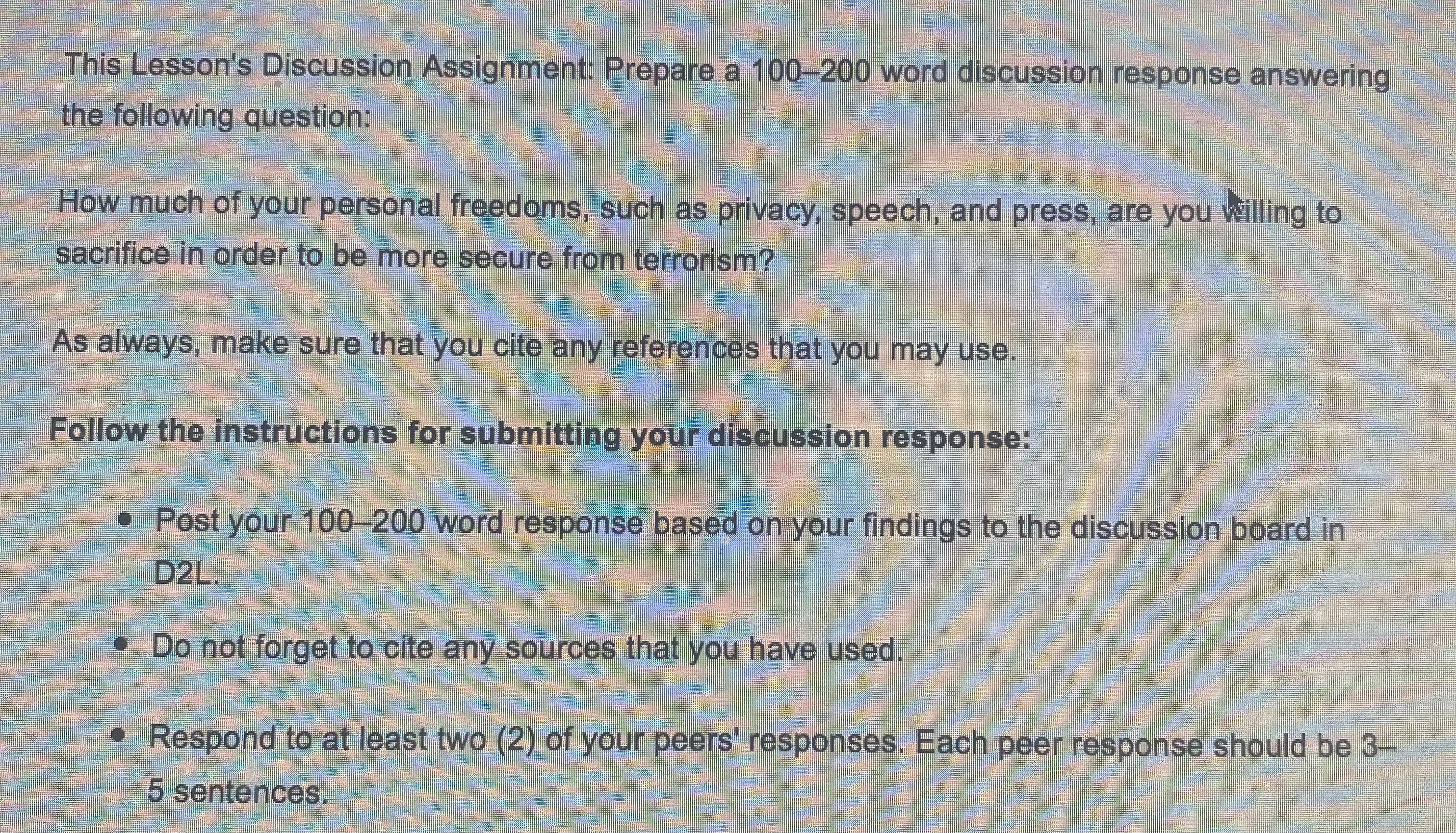 This Lesson's Discussion Assignment: Prepare a 100-200 word discussion response answering the