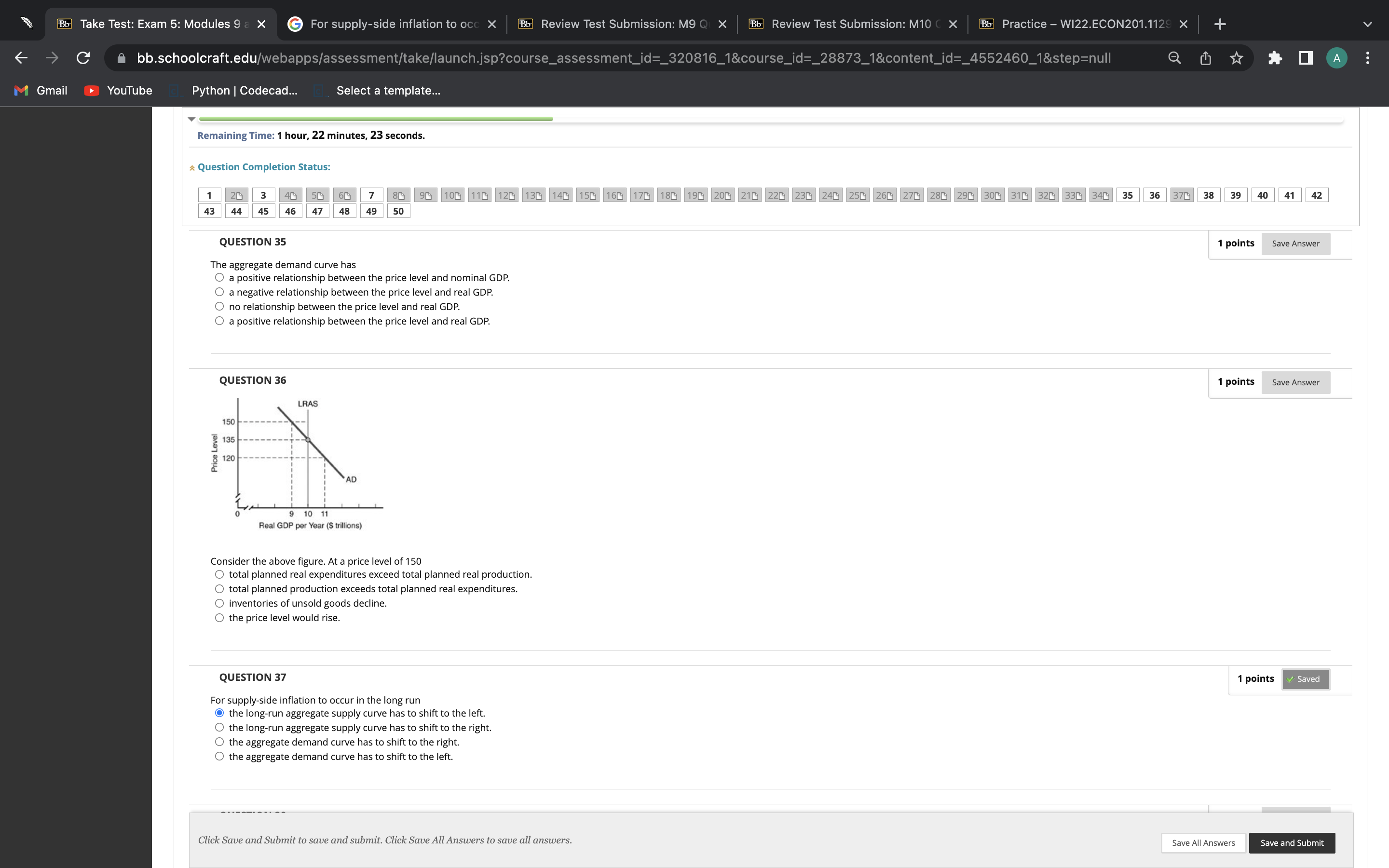 Bb Take Test: Exam 5: Modules 9 a X For supply-side