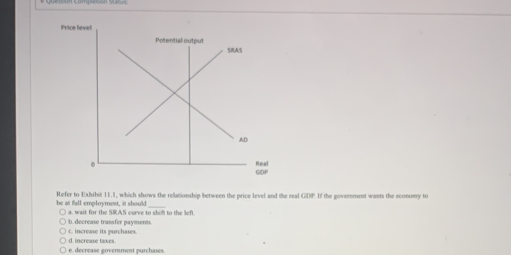  Question Completion Price level Potential output SRAS AD Real GDP Refer