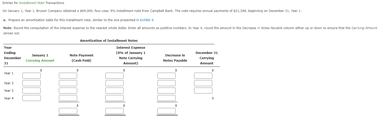  Entries for Installment Note Transactions On January 1, Year 1, Bryson