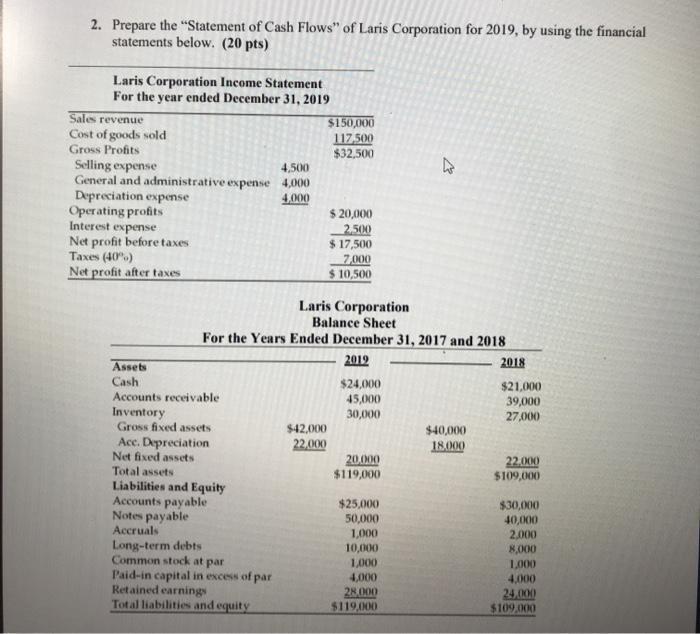 Please solve step by step. Thx. 2. Prepare the "Statement of