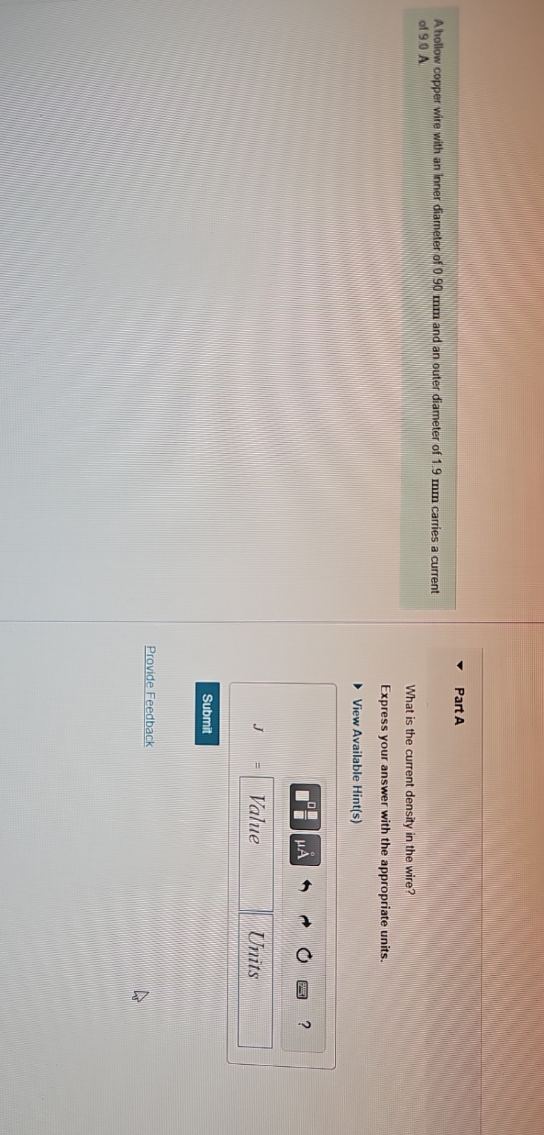 Part A A hollow copper wire with an inner diameter of