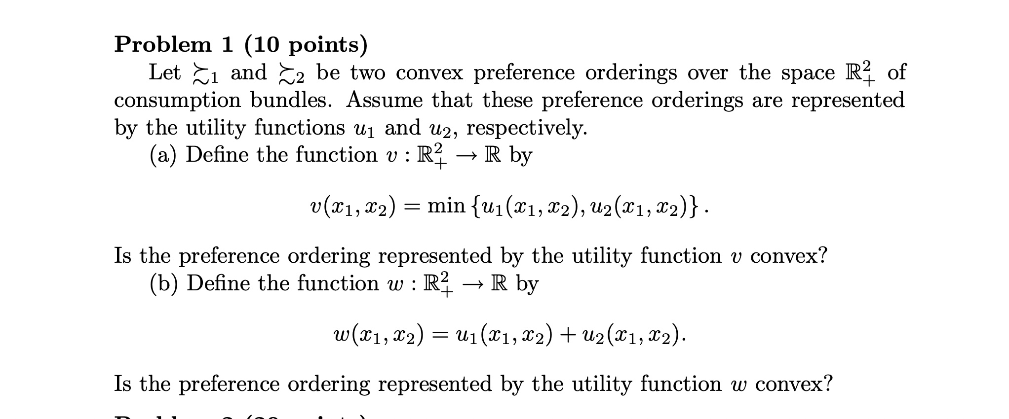  Problem 1 (10 points) Let ~1 and 2 be two convex