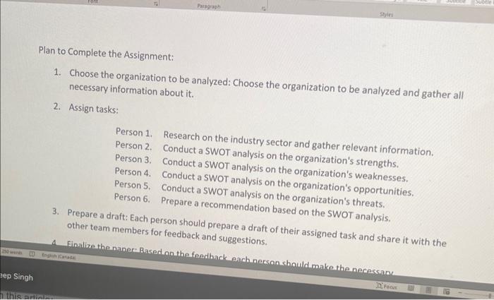  Paysgraph F Plan to Complete the Assignment: 1. Choose the organization